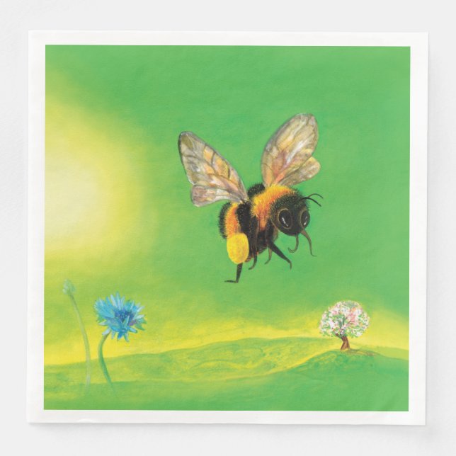 Bumble Bee Flying Over a Flowering Meadow Napkin (Front)