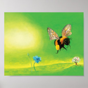 Bumble bee flying over a meadow poster