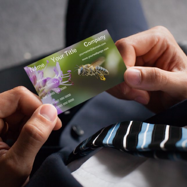 Bumble Bee Flying Purplish Flower Business Card (Creator Uploaded)