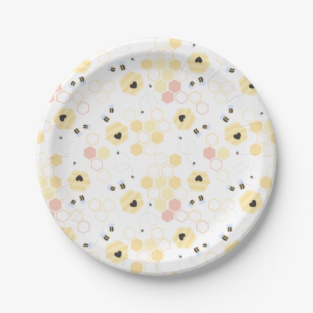 Bumble Bee Honey Bear Birthday Bee Day Party Paper Plate (Front)