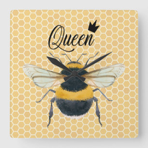 Bumble Bee Honeybee Queen Bee Square Wall Clock