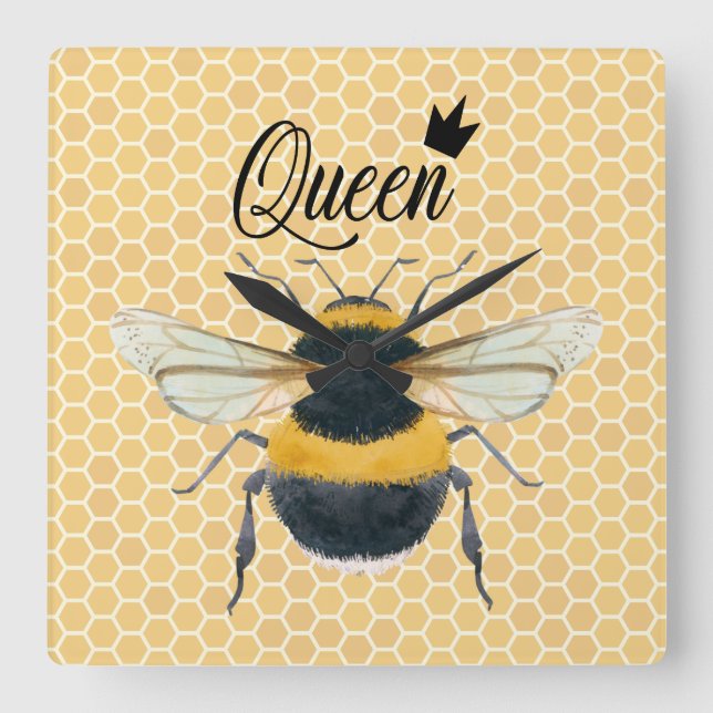 Bumble Bee Honeybee Queen Bee Square Wall Clock (Front)