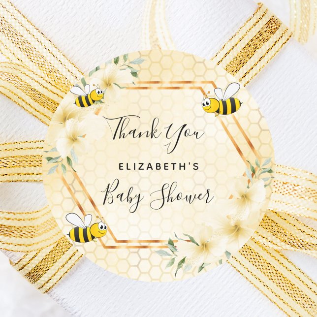 Bumble bee honeycomb tropical florals baby shower classic round sticker (Creator Uploaded)