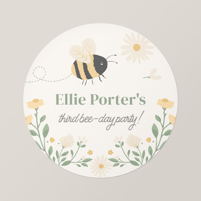 Bumble Bee Kid's Party Personalised Sticker (Wildflower Flight - Personalized Honey Bee Birthday Sticker)
