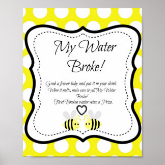 Bumble Bee My Water Broke! Baby Shower Game Poster