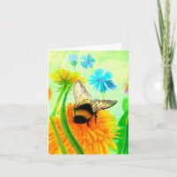 Bumble Bee on a Dandelion Flower Illustration