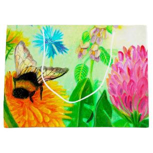 Bumble Bee on a Dandelion Flower Illustration Large Gift Bag