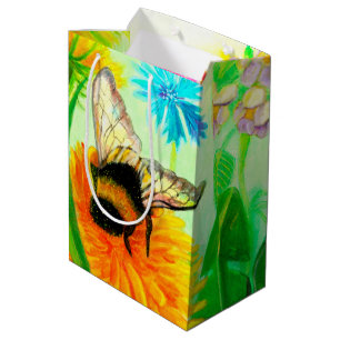 Bumble Bee on a Dandelion Flower Illustration Medium Gift Bag