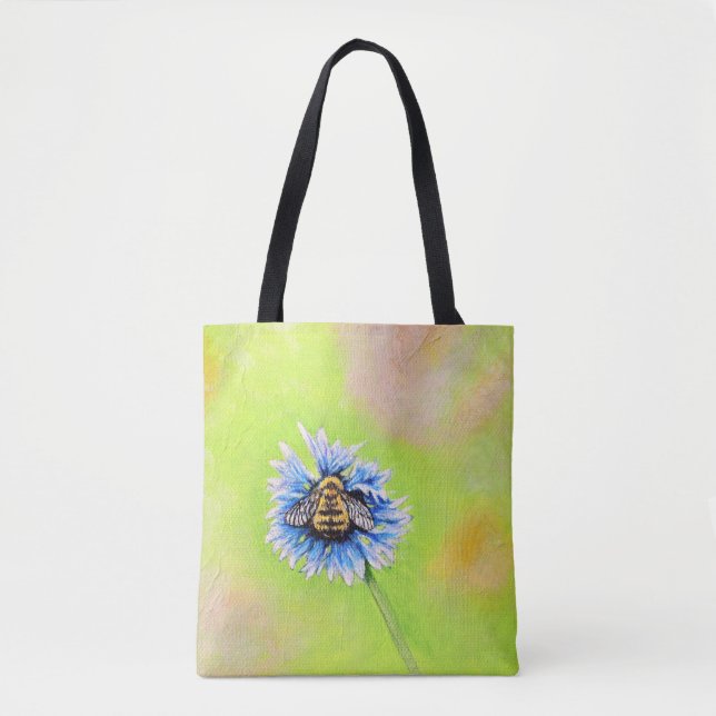 Bumble Bee on a Flower Painting Tote Bag (Front)
