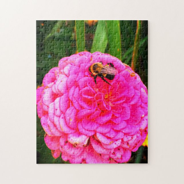 Bumble Bee On A Pink Flower Jigsaw Puzzle (Vertical)