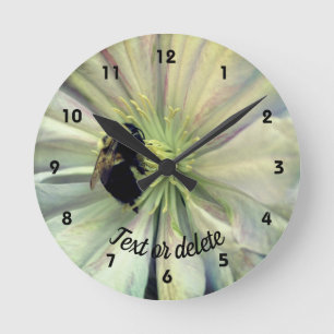 Bumble Bee On Clematis Flower Personalised Round Clock