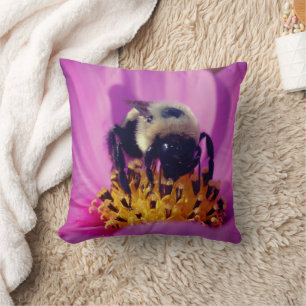 Bumble Bee On Cosmos Flower   Cushion