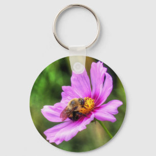 Bumble Bee on Pink Cosmos Key Ring