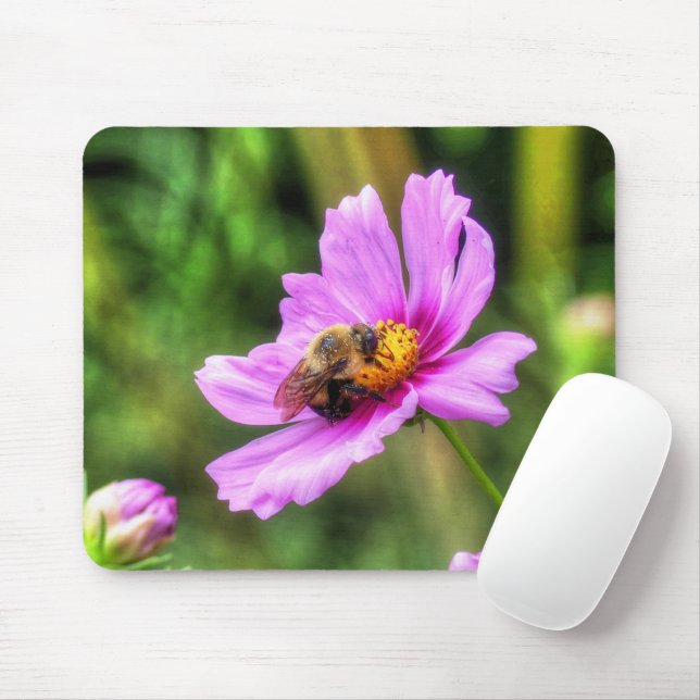 Bumble Bee on Pink Cosmos Mouse Pad (With Mouse)