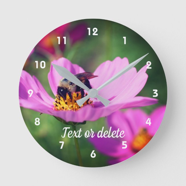 Bumble Bee On Pink Cosmos Personalised   Round Clock (Front)