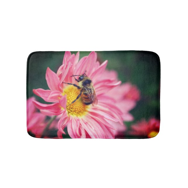 Bumble Bee On Pink Daisy Flower 2  Bath Mat (Front)