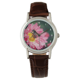Bumble Bee On Pink Daisy Flower 2 Personalised  Watch