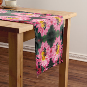 Bumble Bee On Pink Daisy Flower Abstract    Short Table Runner