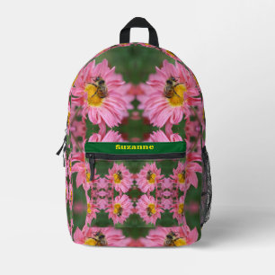 Bumble Bee On Pink Daisy Flower Personalised Printed Backpack