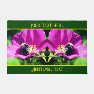 Bumble Bee On Pink Rose Nature Personalised Doormat