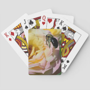 Bumble Bee On Pink Rose Nature  Playing Cards