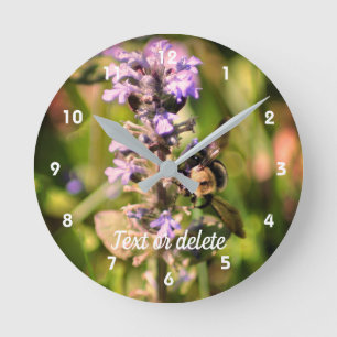 Bumble Bee On Purple Flower Personalised Round Clock