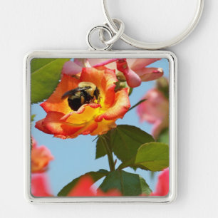 Bumble Bee on rose Key Ring