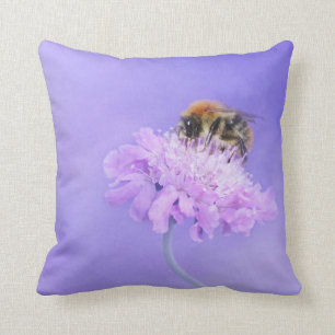 Bumble Bee Perched on a Pink Flower Cushion