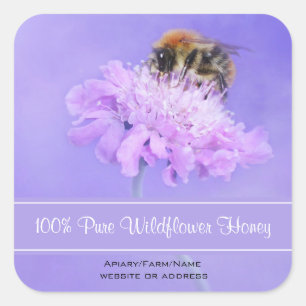 Bumble Bee Perched on a Pink Flower Honey Square Sticker
