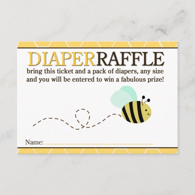 Bumble Bee Shower Diaper Raffle Card (Front)