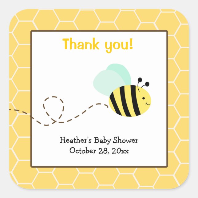 Bumble Bee Square Favour Stickers (Front)