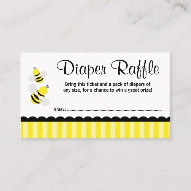 Bumble Bee Striped Dots Diaper Raffle Ticket Enclosure Card (Front)