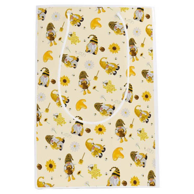 Bumble Bee Sunflower Yellow Gnome Tissue Paper Medium Gift Bag (Front)
