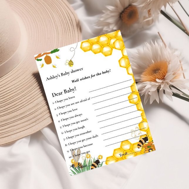 Bumble bee themes wishes for the baby shower game invitation (Creator Uploaded)