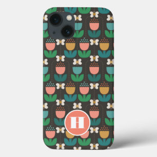 Bumble Bee & Tulips Pink & Black Monogram Initial iPhone 13 Case