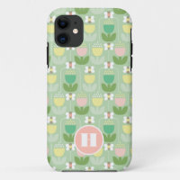 Bumble Bee & Tulips Pink & Green Monogram Initial