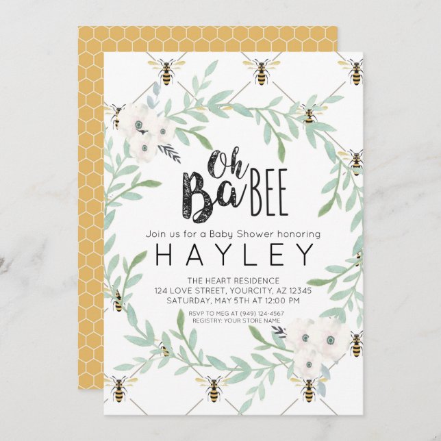 Bumble Bee Vintage Mummy to Bee shower Invite (Front/Back)
