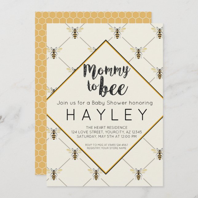 Bumble Bee Vintage Mummy to Bee shower Invite (Front/Back)