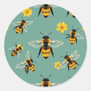 Bumble Bee Watercolor Realistic Honeycomb Classic Round Sticker