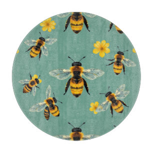 Bumble Bee Watercolor Realistic Honeycomb Cutting Board