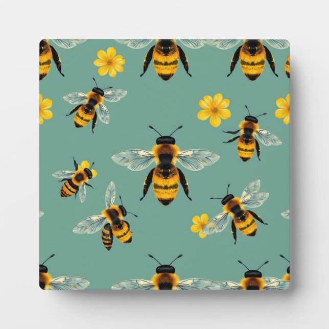 Bumble Bee Watercolor Realistic Honeycomb  Plaque (Front)