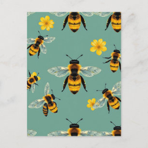 Bumble Bee Watercolor Realistic Honeycomb  Postcard