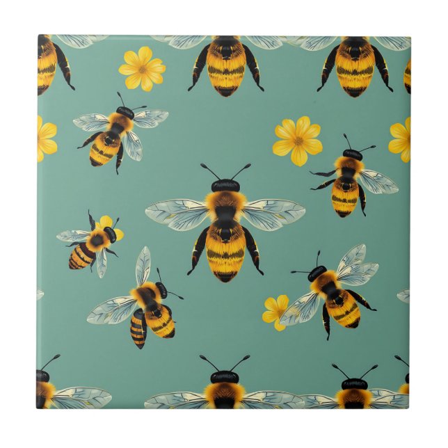 Bumble Bee Watercolor Realistic Honeycomb  Tile (Front)