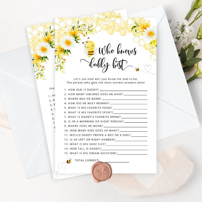 Bumble bee Who knows daddy best baby shower game (Creator Uploaded)