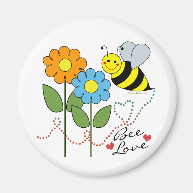 Bumble Bee With Flowers Bee Love Magnet (Front)