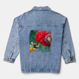 Bumble Bee with Red Poppy Floral Modern Denim Jacket