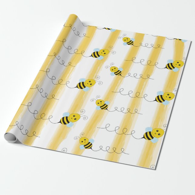 Bumble Bee Wrapping Paper Fly Honey Bee Gift Wrap (Unrolled)