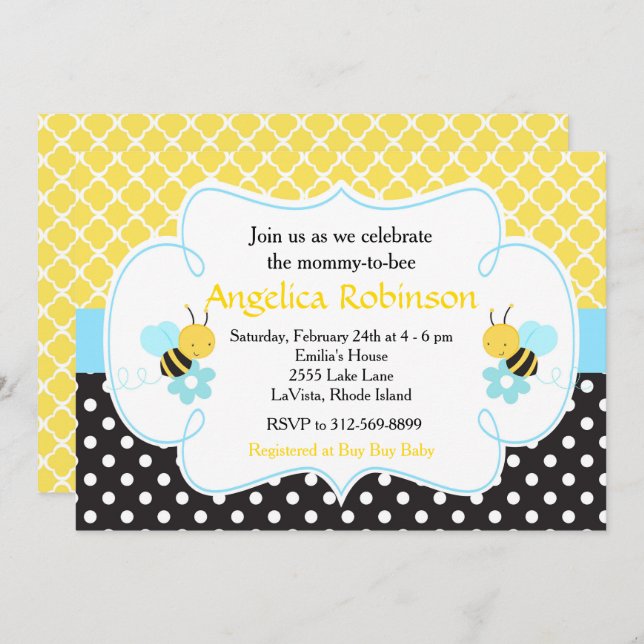 Bumble Bee Yellow and Black Boy Baby Shower Invitation (Front/Back)