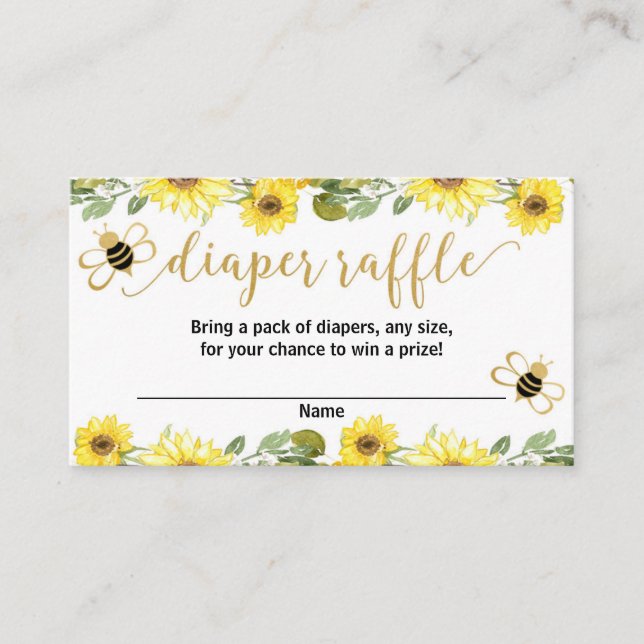 bumble bee yellow baby shower diaper raffle cards (Front)