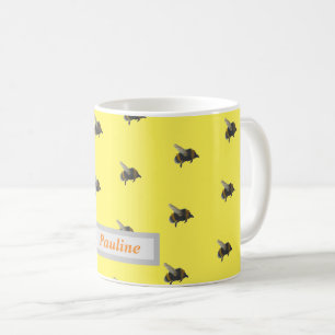 bumble bee yellow personalised name coffee mug